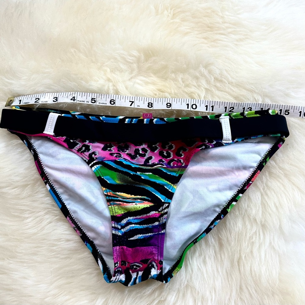 OP Ocean Pacific Vintage Neon Animal Print Black Belted Bikini Bottom SZ M 7-9 - Picture 8 of 9